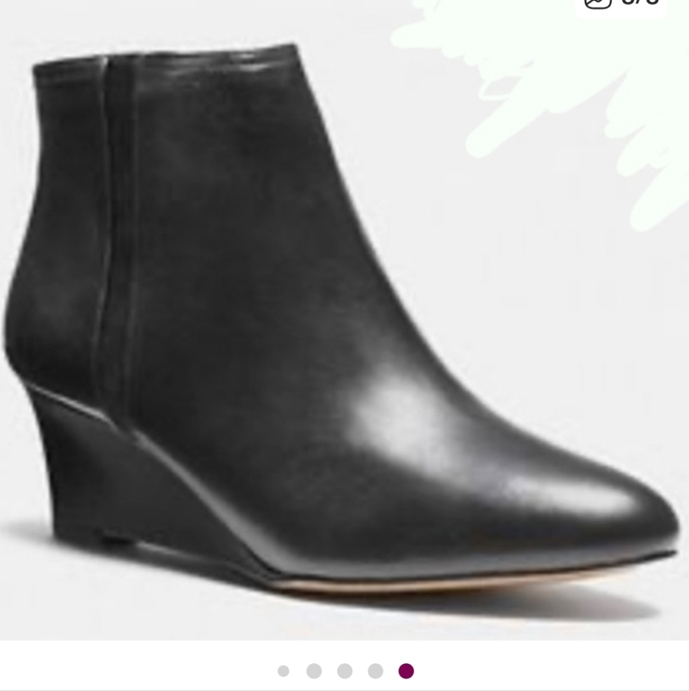 Elegant Black Coach Maya Leather Wedge Heel Ankle Boots Sz 6 - Picture 6 of 6